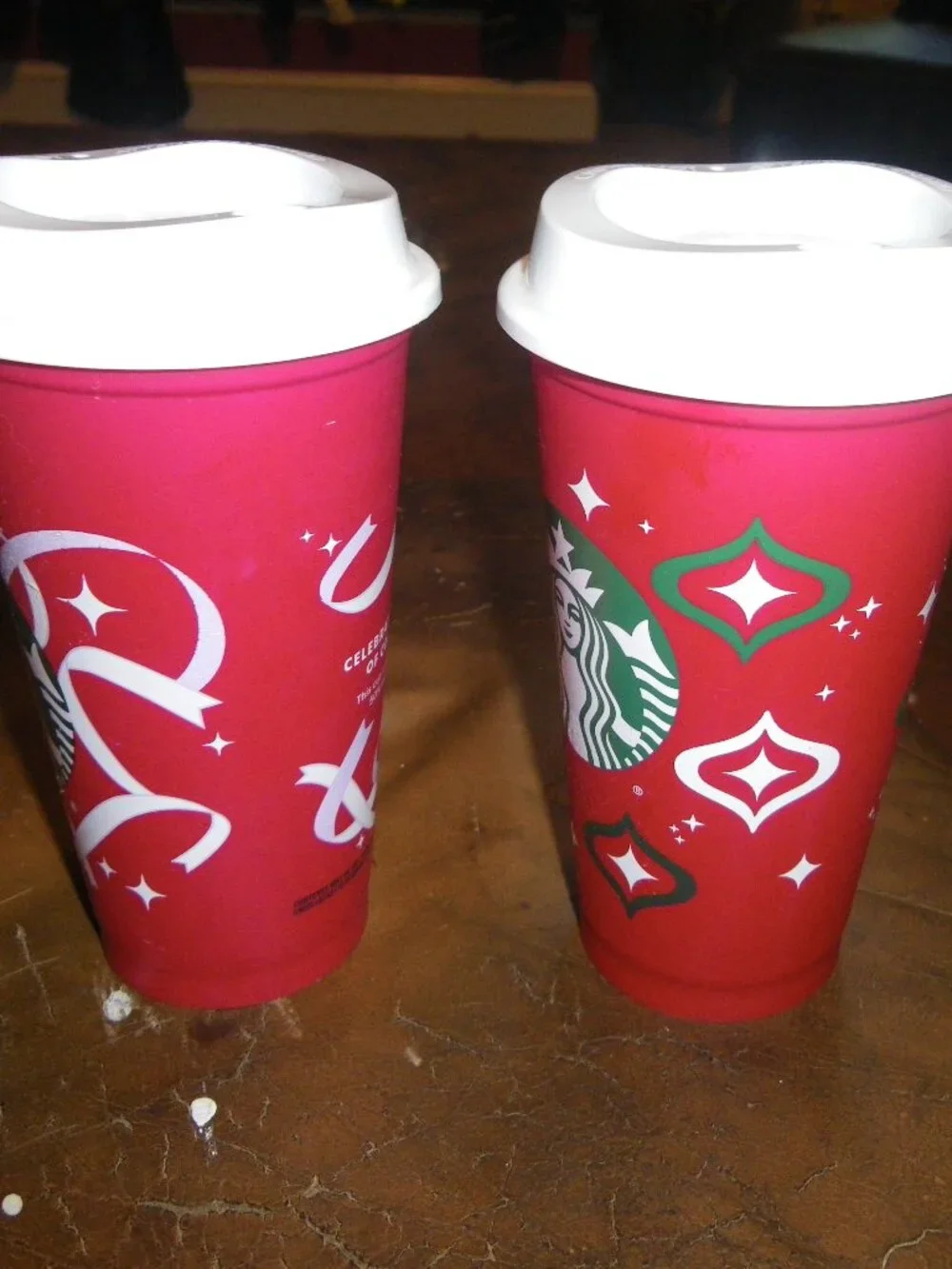 2 Starbucks 50 Years Celebrate Coffee 16 oz Reusable Cups Red w/ White Lids